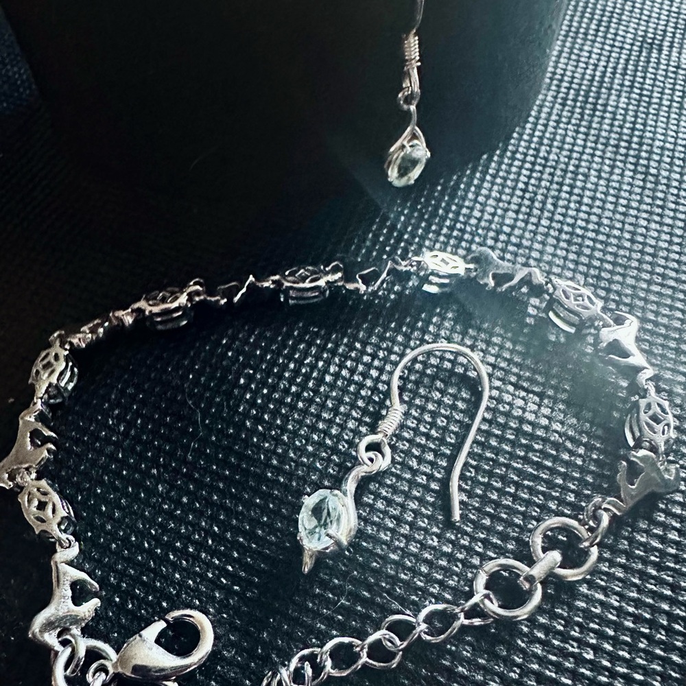 Blue Topaz Gemstone Horse Charm Bracelet & matching Earrings NWT - Picture 7 of 9